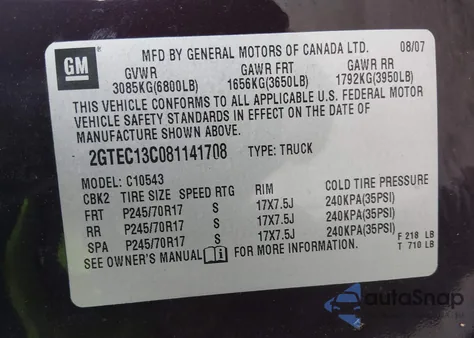 2008 GMC Sierra 1500 Sl from USA, damaged, VIN 2GTEC13C081141708
